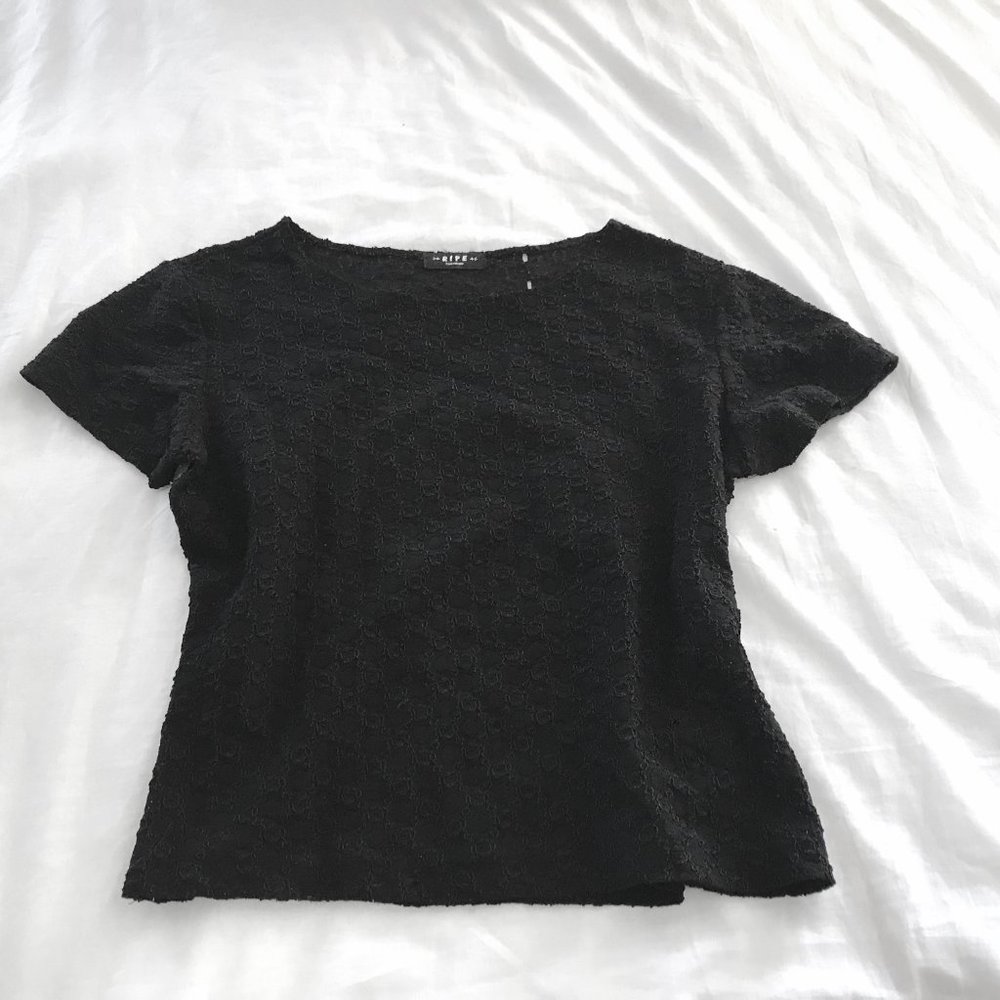 Vintage 90s Y2K Lace Eyelet Cropped Top Black M, L